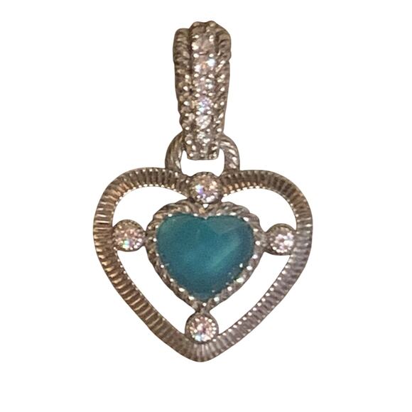Judith Ripka Pendant/Enhancer Sterling Silver, CZ & Turquoise Doublet DBL Heart - Picture 1 of 5